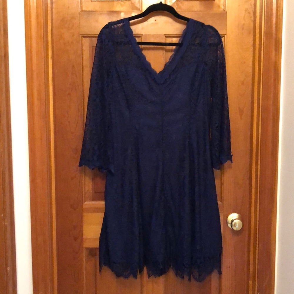 Navy lace dress, bell sleeves